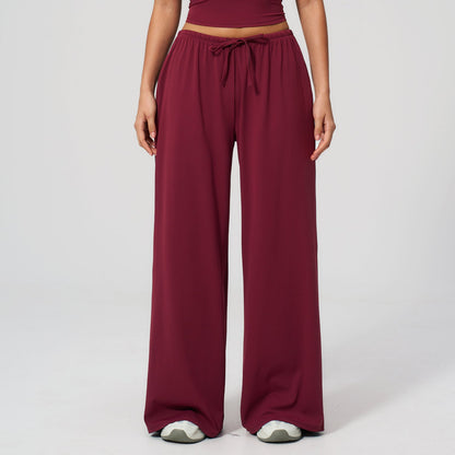 Women's new sanding drooping wide leg elastic drawstring trousers