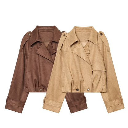 Women's suede texture short pleated Coat