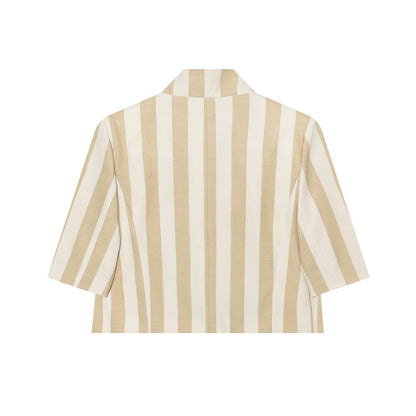 Women's slim short sleeved striped Blazer Coat