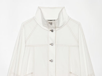 Women's contrasting bright line stand collar Coat