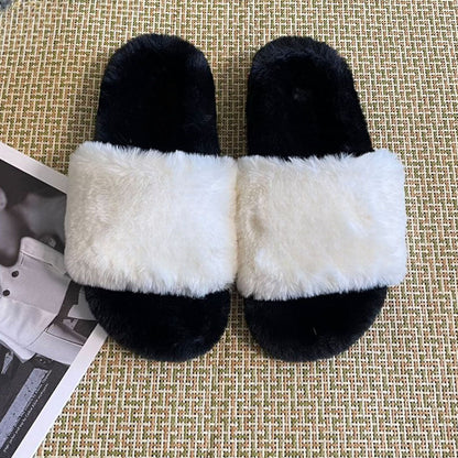 Women's new diamond-studded fur slippers