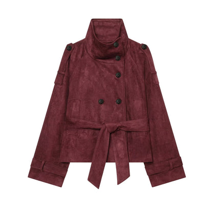 Women's with belt imitation suede jacket Coat