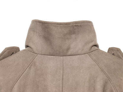 Women's suede textured stand collar double breasted Coat