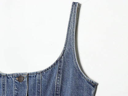 Women's retro buckle suspender denim dress