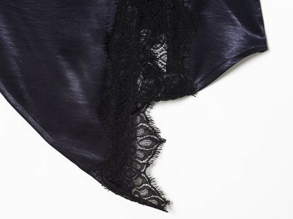 Women's satin textured patchwork lace mini skirt