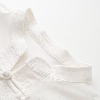 Women's rope knot buckle loose linen blended shirt
