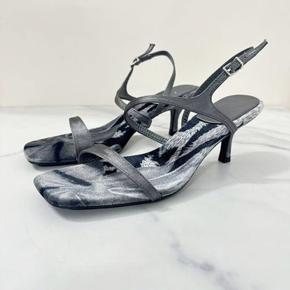 2026 women's new velvet patterned stiletto sandals with square head