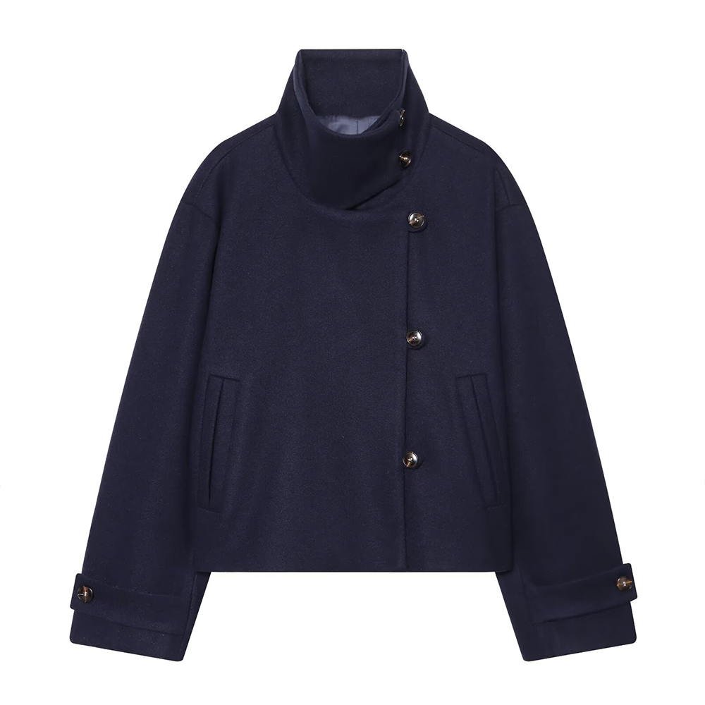 Women's warm standing collar woolen jacket Coat
