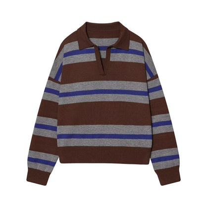 Women's casual striped knitted polo shirt