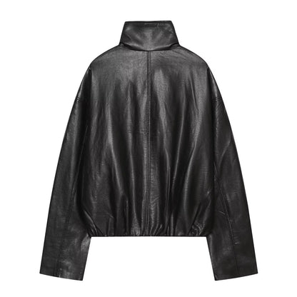 Women's bubble hem imitation leather oversized jacket