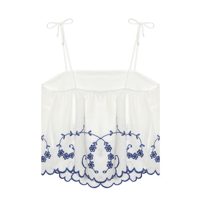 suit Women's 2 pieces linen blend embroidered top+Shorts