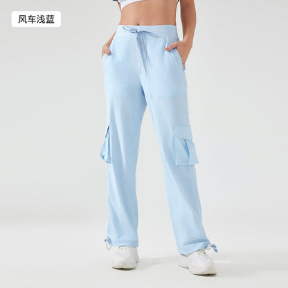 Women's new Joker running lightweight quick-drying multi-pocket wide-leg overalls