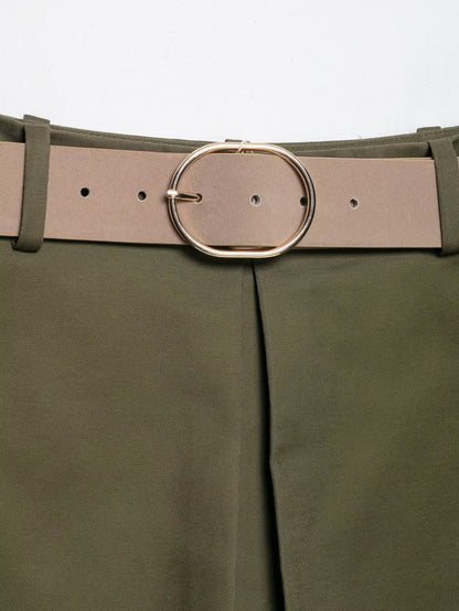 Women's with belt casual pleated culottes