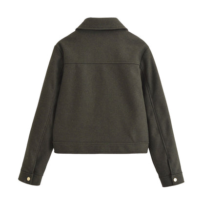 Women's short lapel woolen jacket Coat
