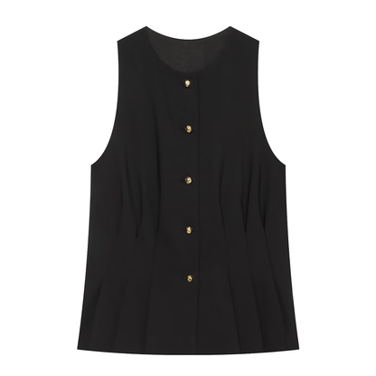 suit Women's 2 pieces pleated decorative slim vest+mini flared pants