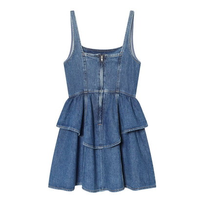 Women's layered decorative sleeveless denim mini dress