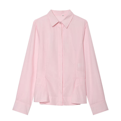 Women's short skirt style hemline poplin shirt