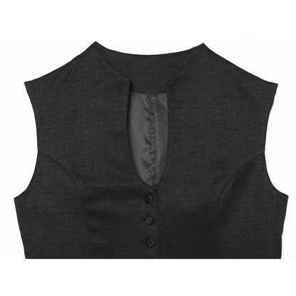 suit Women's 2 pieces button decoration slim black vest+culottes