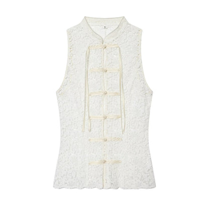 Women's rope knot decorative embossed lace top
