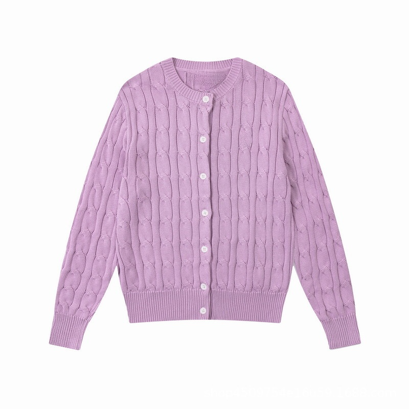 Women's new round neck solid color long sleeve knit cardigan