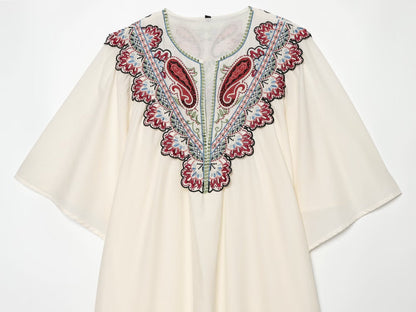 Women's embroidered decorative short sleeved dress