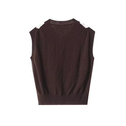 Women's new fashion diamond grid retro knitted vest