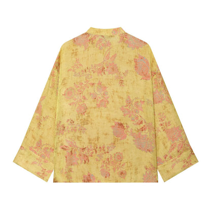 suit Women's 2 pieces Rope knot buckle decorative printed shirt+pants