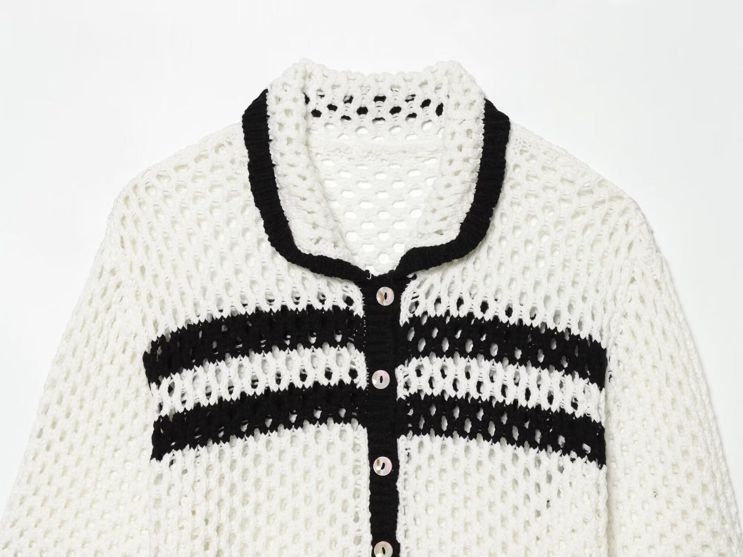 Women's POLO collar hollow knit Coat