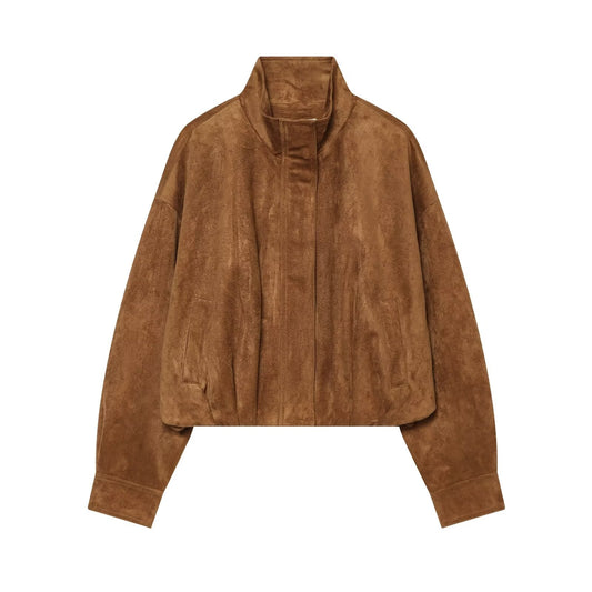 Women's suede textured stand collar jacket Coat