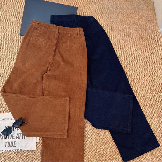 2026 women's new leisure corduroy high waist straight pants high waist