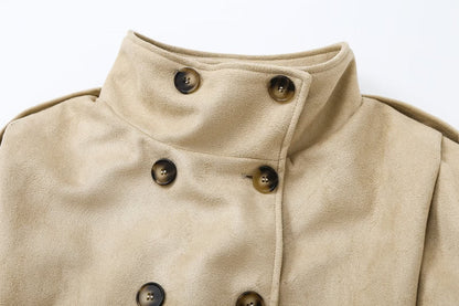 Women's Anti suede effect pleated short windbreaker Coat