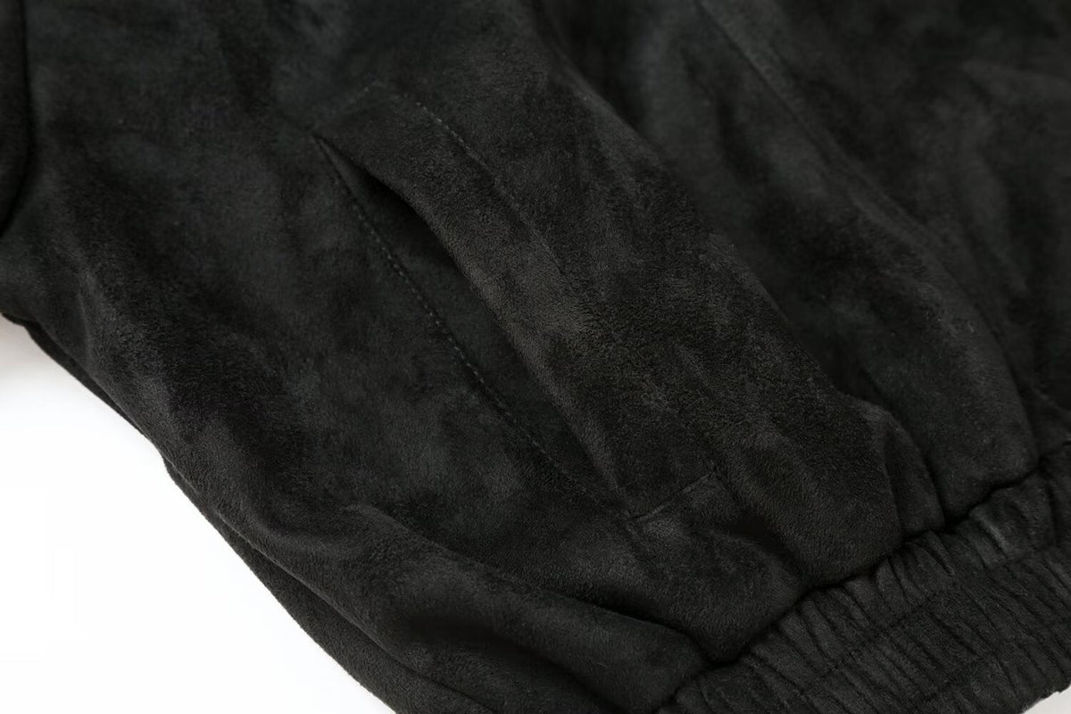 Women's suede textured black pilot jacket Coat