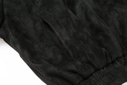 Women's suede textured black pilot jacket Coat