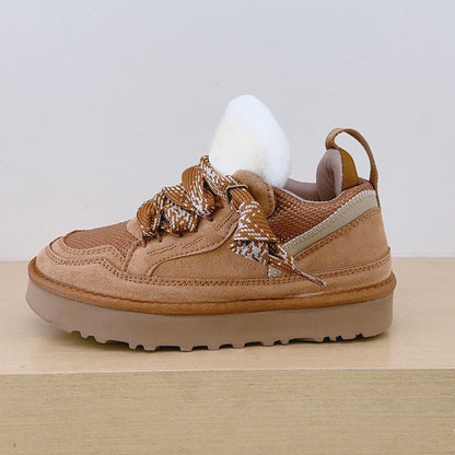 Women's new lace-up anti-slip high-top warm velvet snow shoes