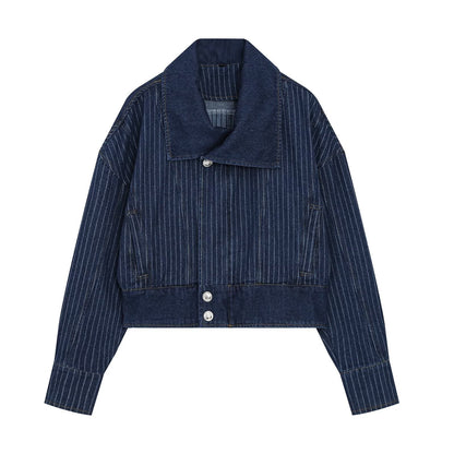 suit Women's 2 pieces short denim striped Coat+straight low rise jeans