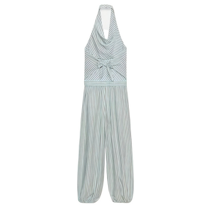 Women's striped linen blended lantern jumpsuit