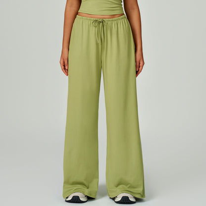 Women's new sanding drooping wide leg elastic drawstring trousers