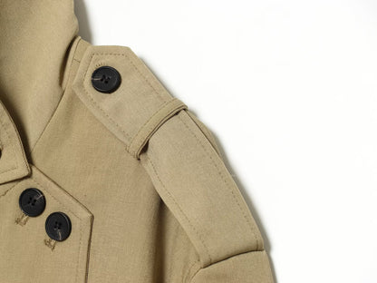 Women's with belt loose stand collar windbreaker Coat
