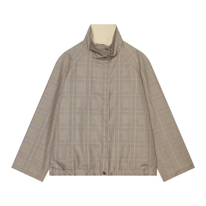 Women's double-sided wear short plaid windbreaker Coat