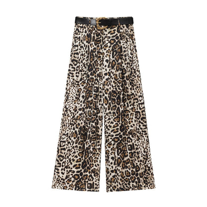 Women's with Belt loose satin textured wide leg pants
