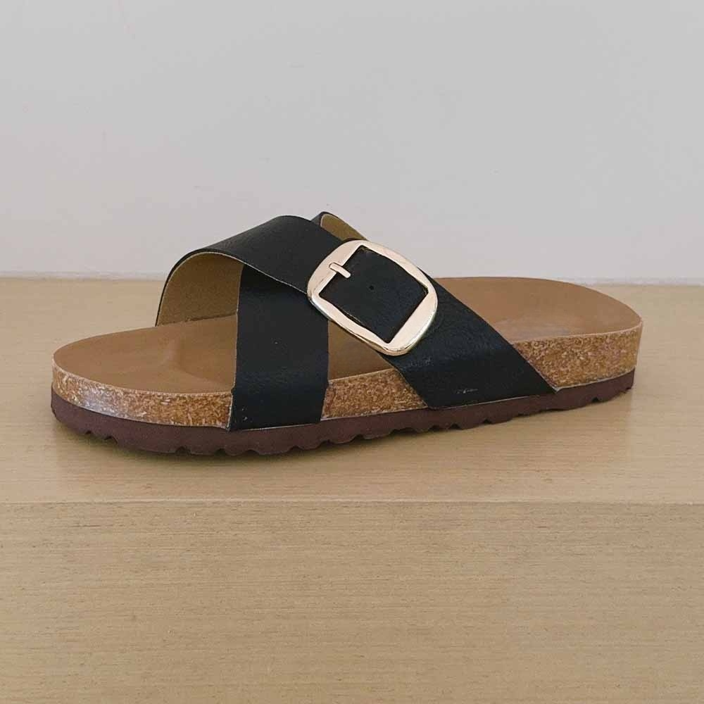 2026 women's new cork sole cross design slippers have a shoe box