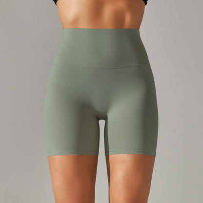 Women's new solid color yoga shorts double sanding tight high waist elastic exercise fitness three-point yoga pants.