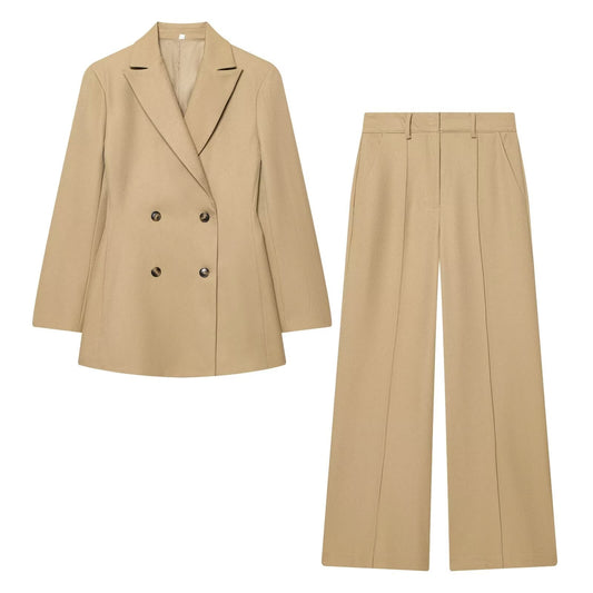 suit Women's 2 pieces slim double breasted Blazer Coat +Pants