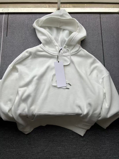 New versatile fleece drawstring hooded long-sleeved sweatshirt