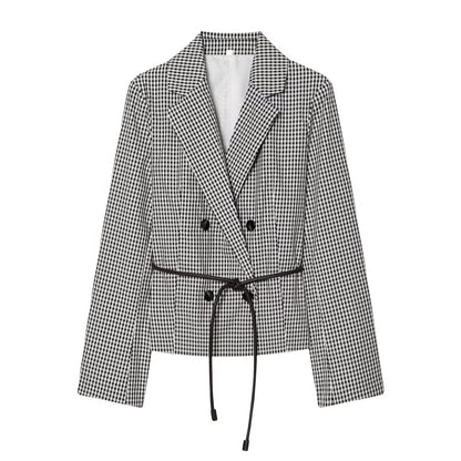 Women's With Belt casual plaid Blazer Coat