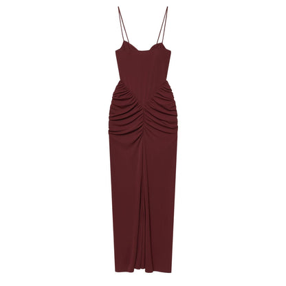 Women's heart-shaped collar slim pleated dress