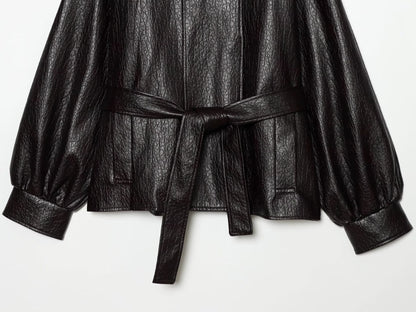 Women's with belt leather effect jacket Coat
