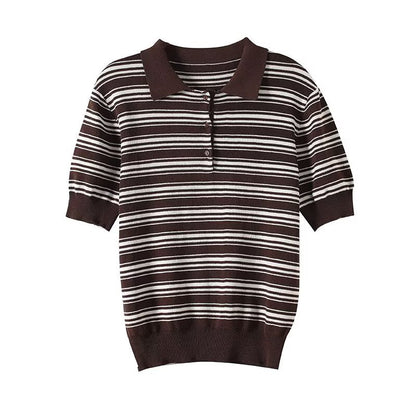 Women's new fashion short sleeved striped T-shirt top