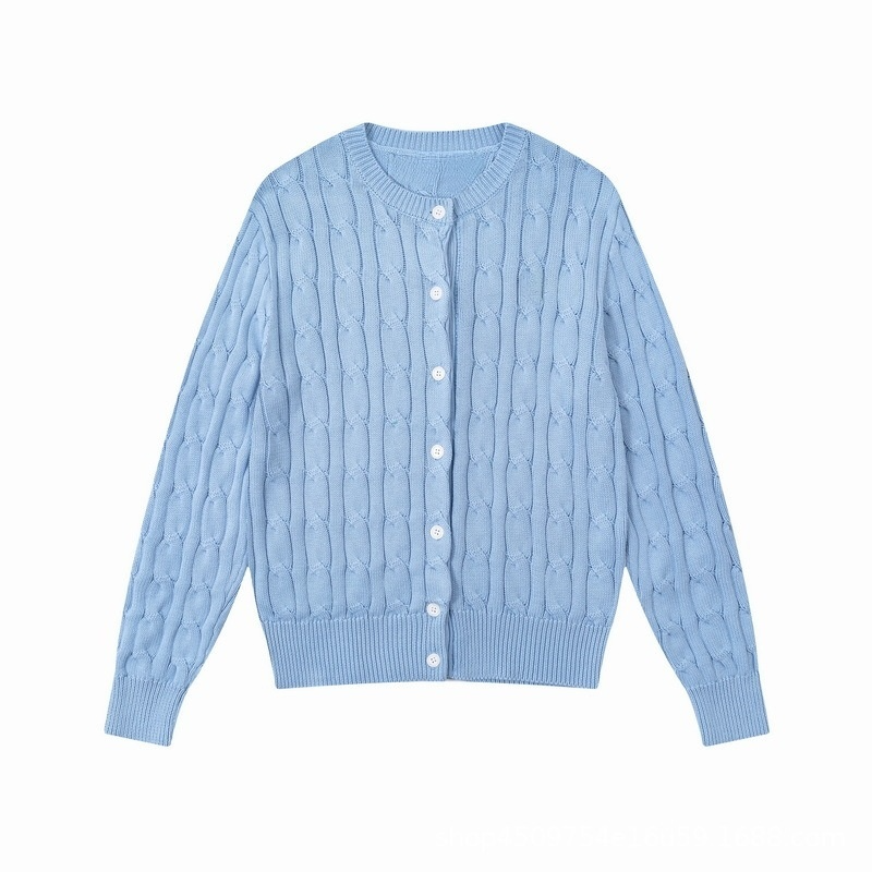 Women's new round neck solid color long sleeve knit cardigan