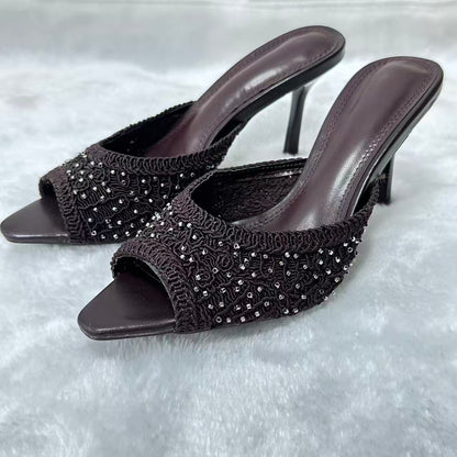 Women's new fashion fishmouth light studded stilettos.